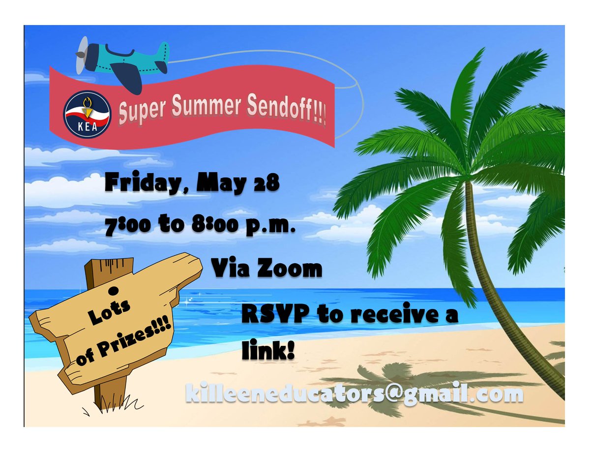 KilleenEducatio's tweet photo. WHAAAAT? Haven't yet made your RSVP for Friday's Super Summer Sendoff!!

Do so now by sending an email to killeeneducators@gmail.com! 

We can't WAIT to see you there! https://t.co/JfchNfLxyR