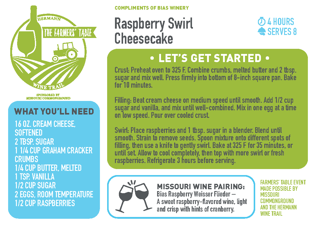 MOCommonGround's tweet photo. Guess what day it is? #WineTrailWednesday. Check out this raspberry swirl cheesecake featured at Bias Winery during the #farmerstablewinetrail. Meet a dairy farmer to learn more about milk production at https://t.co/tHGme8zY2M. https://t.co/n3Aziraznj