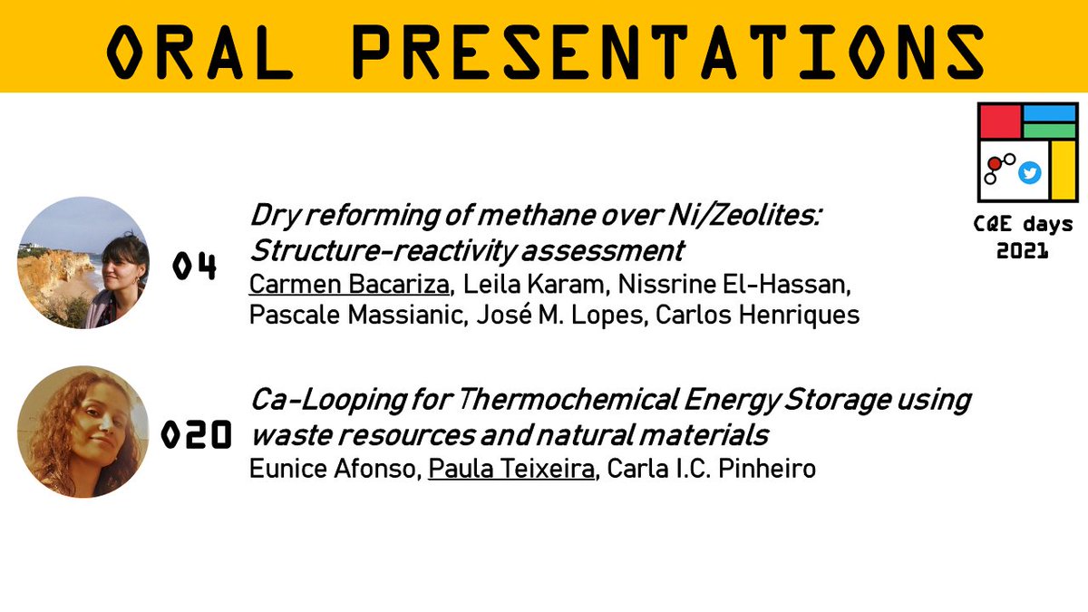 #CQEDays2021 are back and some of our researchers are sharing their works. Don’t miss them! 

📅27th and 28th of May
📍 Zoom
🔗cqe.tecnico.ulisboa.pt/cqedays 

<a href="/cqedays/">@cqedays</a> <a href="/cqe_lisboa/">Centro de Química Estrutural</a> @ISTecnico <a href="/ULisboa_/">ULisboa</a>
