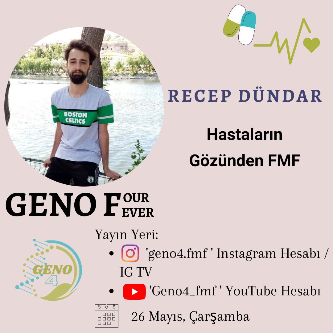 GENO4EVER’ serimize başladık! Serimizde FMF hastaları ile yapacağımız röportajların yanı sıra FMF hakkında bilgi edinebileceğimiz uzmanlar ile de röportajlarımız yer alacaktır. Serimizin ilk röportajı için;

youtu.be/dWRrbnK4nLQ

<a href="/RaDiChallenge/">RaDiChal</a> 
<a href="/CihanTastan_PhD/">Cihan Taştan, PhD</a> 
<a href="/fmfgrubu/">Fmf hastalığı-BEFEMDER</a>