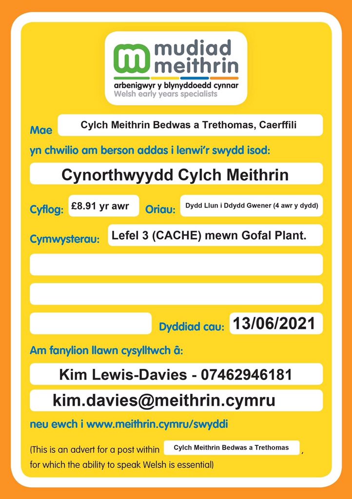 #mudiadmeithrin #swyddi #gofalplant #welsh #Cymru #siaradwyrCymraeg #meithrinmiliwn