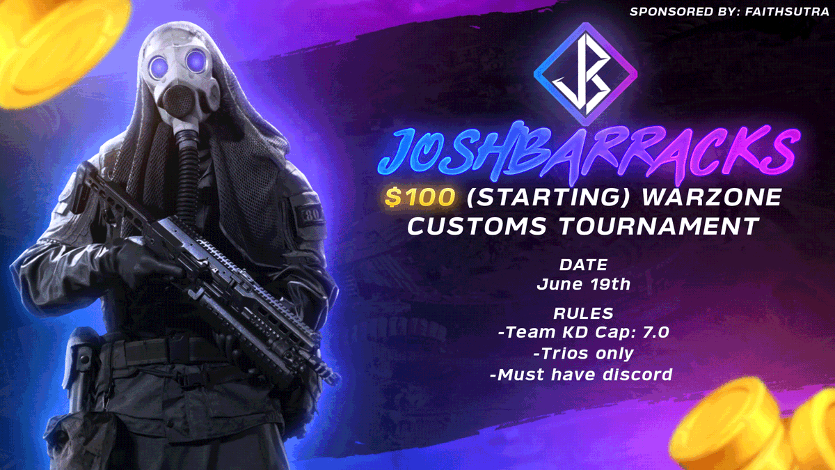 JoshBarracks's tweet image. Warzone Customs Tournament 2 Signups are LIVE!

When: June 19th
Time: 4:00PM EST
Entry: $0
Mode: Trio's (no solo's or duos)
Prize: $106 (this will go up)
 
Link - matcherino.com/tournaments/49…