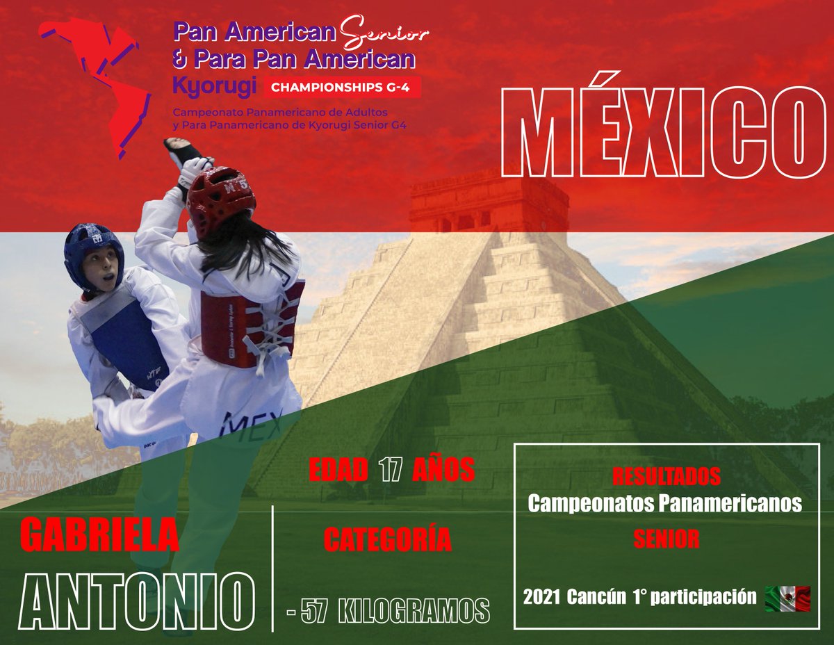 femextkdoficial's tweet photo. 🥋 Te presentamos a los taekwondoínes mexicanos que nos representarán en el Campeonato Panamericano Senior con categoría G-4, a realizarse del 2 al 4 de junio en Cancún ¡Vamos México! #Taekwondo #FMTKD #tkdfederado

Gabriela Antonio competirá en la categoría de menos de 57 kilos. https://t.co/rrjpyuMO3H