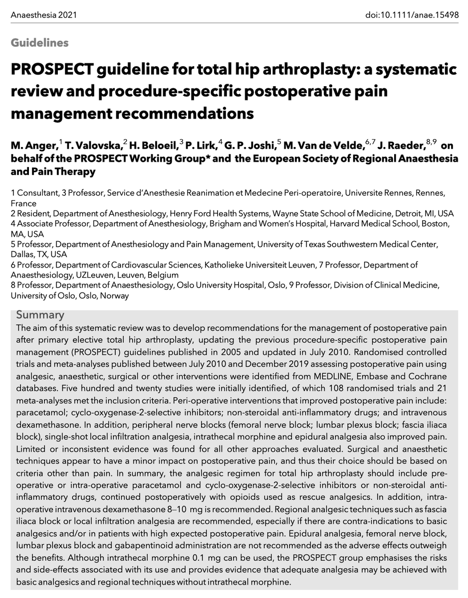 Anaes_Journal's tweet photo. 🔐PROSPECT guideline for total hip arthroplasty: a systematic review and procedure-specific postoperative pain management recommendations.

This new paper from @MarcVandeVelde6 is now #FreeForAWeek!

🔗https://t.co/nsYKJrFuaM https://t.co/tYTnUjPJGw