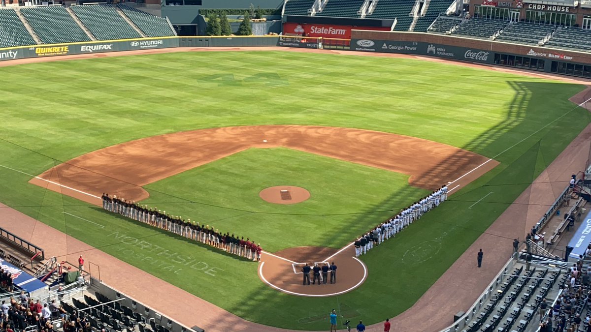 OfficialGHSA's tweet photo. Baseball | 6A -Championship

#Lassiter &amp; #HoustonCo are ready to battle for the 6A ⚾️🏆 @TruistPark. 

Watch live @NFHSNetwork
Live &amp; Final Stats: https://t.co/Nje4b698Lt

@MizunoBsballNA @Braves @GoFanHS https://t.co/h5tM4wSpUA