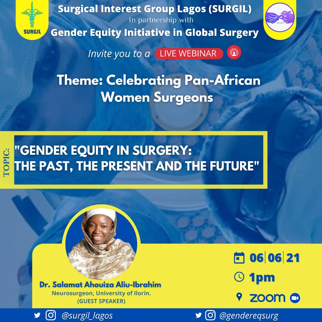 gendereqsurg's tweet photo. Join SURGIL and us on 6th June to celebrate Pan-African Women Surgeons! 🎉

You don't wanna miss this!

Register here: 
https://t.co/wYV0IDKw67

📅 1PM BST, 6th June 2021

@SURGIL_Lagos #celebratingwomensurgeons #Ilooklikeasurgeon #genderequityinsurgery https://t.co/xlZtGgyhgI