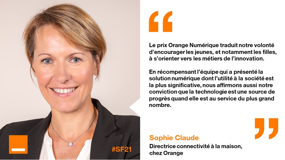 .<a href="/Orange/">Orange</a> soutient les jeunes et notamment les filles grâce à l'#innovation 💡
Aujourd'hui, nous sommes fiers de décerner le prix Orange #Numérique à une équipe engagée pour l'#environnement et proposant une alternative au gaspillage alimentaire. 
👋 <a href="/sophie_claude_/">Sophie Claude</a> <a href="/ScienceFactor/">Science Factor</a>