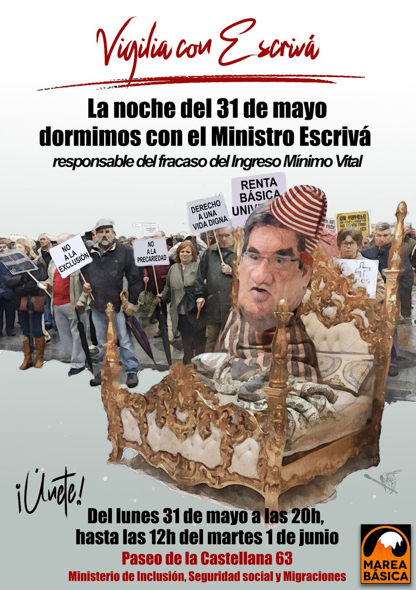CampaDignidadEx's tweet photo. 🕯 #VigiliaConEscrivá. La noche del 31 de mayo dormimos con el Ministro @joseluisescriva, responsable del fracaso del #IngresoMínimoVital 

💪 ¡Por los derechos sociales!

📆 Lunes 31 de mayo
⏰ 20 horas
📍 Paseo de la Castellana n° 63 de Madrid (Ministerio de Inclusión Social) https://t.co/iMrNMRvqaB