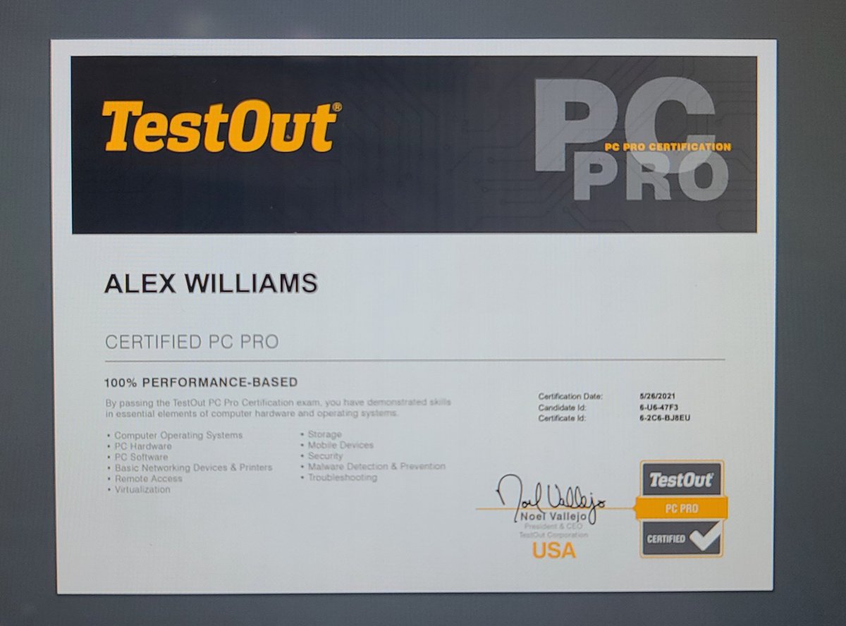 how long does testout pc pro access last