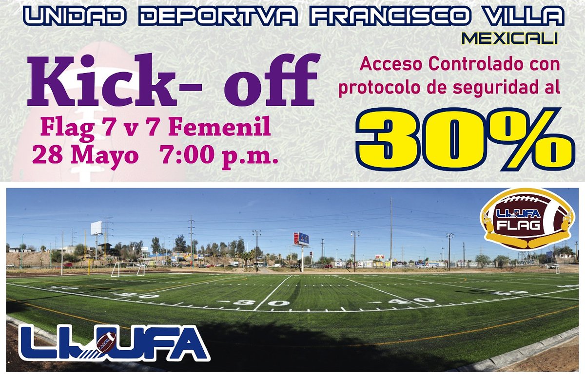 Kick-Off
🏈Flag Femenil 7-7
📅Viernes 7 p.m.
📍Unidad Fco. Villa Mxli.
#LIJUFA 
#flaglijufa