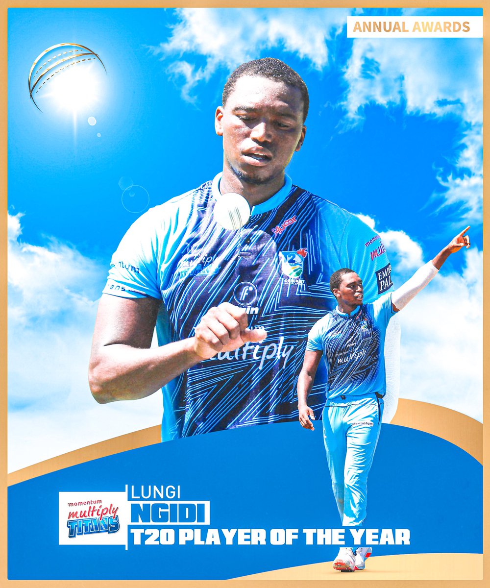 He was outstanding in the shortest format with the ball this season. Congratulations  Lungi Ngidi on being named the T20 player of the year 🌟. 

#TitansAwards21 | 💙 | #SkyBlues