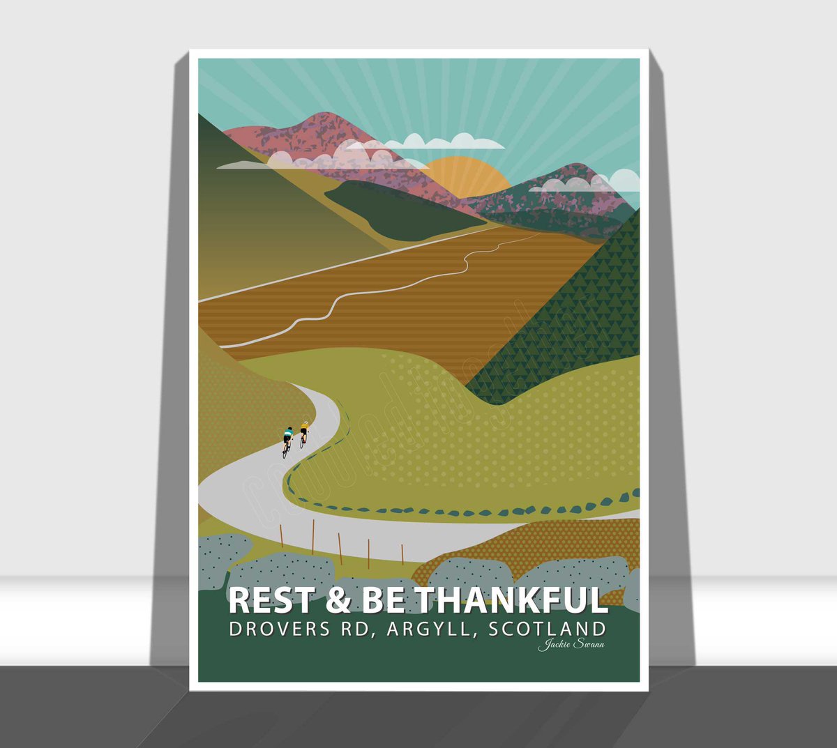 Cobbled2gether's tweet image. 2 new prints in one week, I’m on a roll! Here is the 2nd in my Scottish series, the rather strangely named ‘Rest &amp;amp; be thankful’ which was inscribed on a stone at the summit. I’m sure we’ve all felt like that at the top of an epic climb! #restandbethankful #scottishcycling #argyll