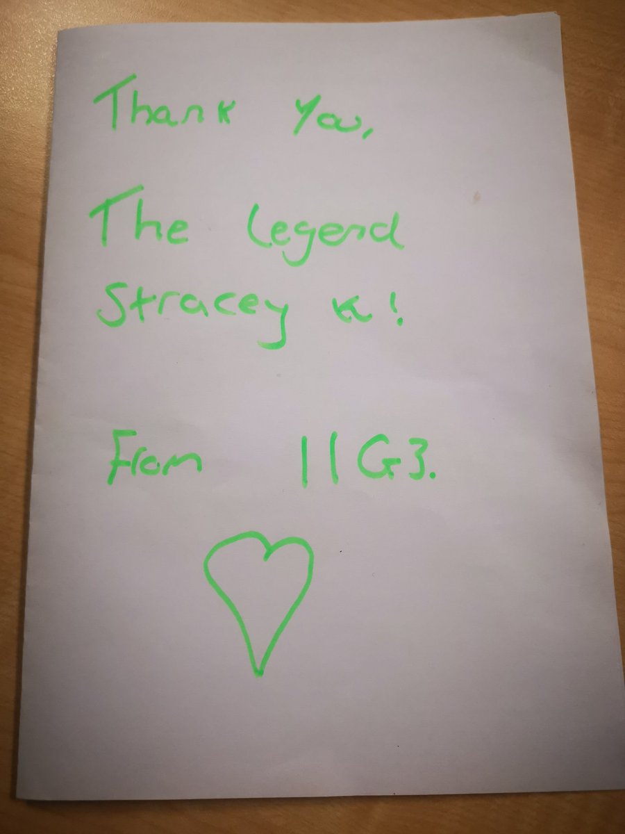 The message inside started "Stracey K, thank you for being you." What a lovely thing to say!

You have been a pleasure to work with this year 11G3! <a href="/MrsLWilsonMaths/">Lisa Wilson</a>