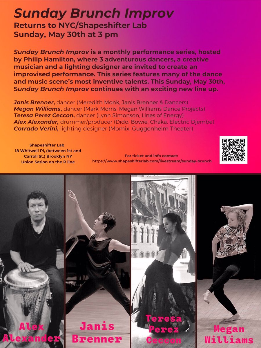 iAlexAlexander's tweet image. Performing Sunday May 30, at 3pm, at Shapeshifter Lab.  Live stream at: shapeshifterLab.com/livestream/Sun… 
3 improv Dancers, 1 Guggenheim Lighting Director, 1 Vocalist, and 1 Electric Percussionist.  #shapeshifterlab  #danceimprov #dancer  #livestream #nyc #nycdance  #brooklyndanceschool