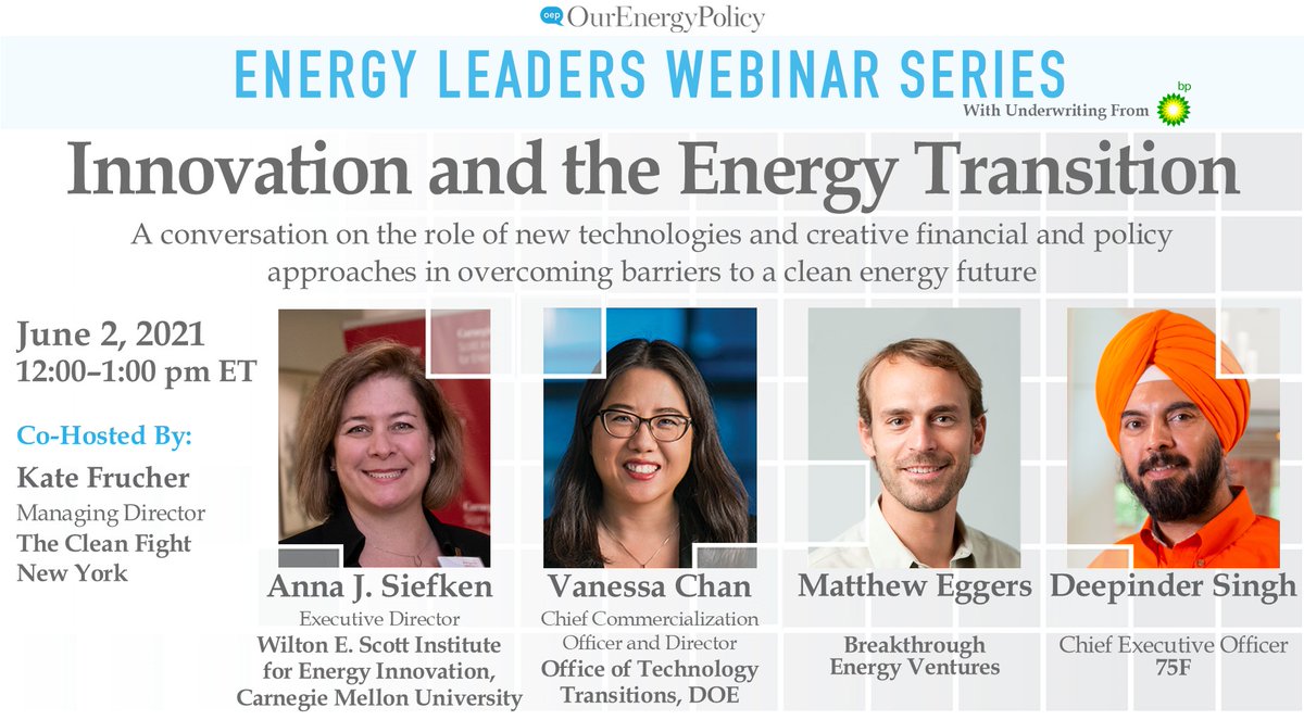 EnergyDialogue's tweet image. ANNOUNCING: Innovation &amp;amp; the #EnergyTransition - Wed, June 2

Hear from Vanessa Chan @PoweredbyDOE (@OTTatDOE), Matthew Eggers @EggersMatt (@Breakthrough), Deepinder Singh (@75f_io), moderator Anna Siefken (@CMUenergy) &amp;amp; co-host Kate Frucher #cleanfightny

register.gotowebinar.com/register/80495…