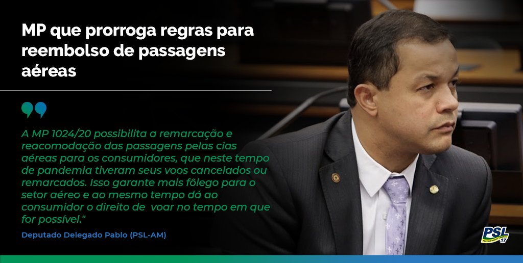 Câmara aprova o texto-base da MP que prorroga regras de reembolso e remarcação de passagens aéreas para voos cancelados na pandemia. "Isso garante mais fôlego para o setor aéreo e ao mesmo tempo dá ao consumidor o direito de voar no tempo em que for possível”, <a href="/DelegadoPablo_/">Delegado PABLO</a>