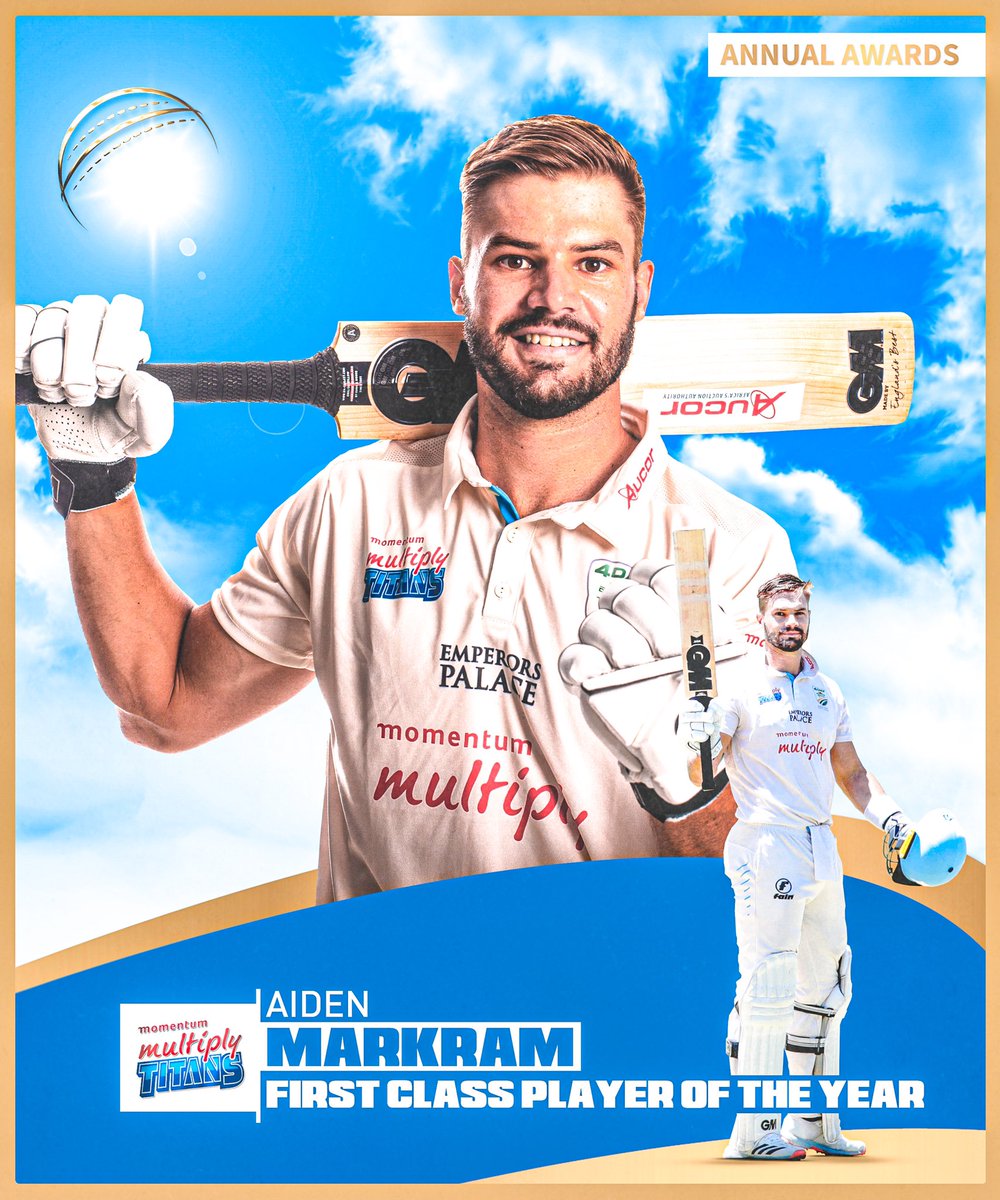 The #4DaySeries’ leading run scorer Aiden Markram is this year’s first class player of the year. Congratulations   Sauce 🌟. 

#TitansAwards | 💙 | #SkyBluesaiden