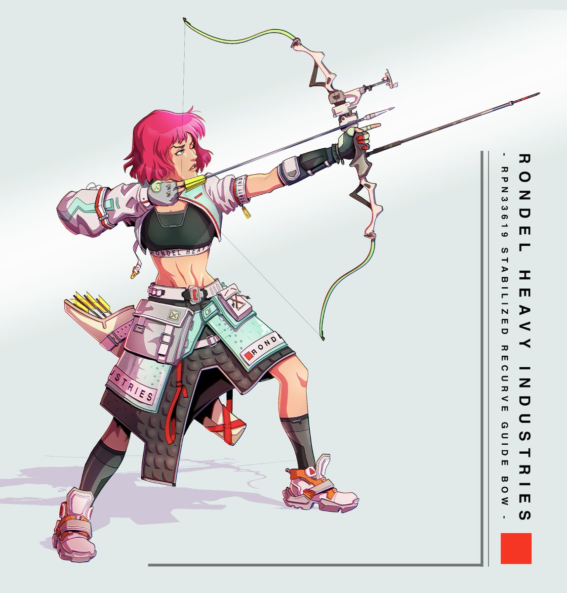 Kuettelonia's tweet photo. Free-time #characterdesign. Wanted to mess about with techwear aesthetics and an olympic archery style recurve bow. https://t.co/IFFxawKlrf