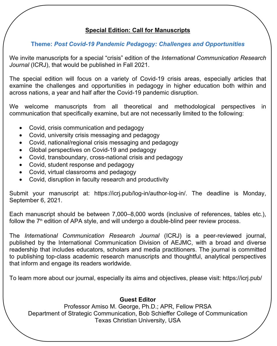 ICRJ_ICD's tweet photo. Have a knack for #CrisisCommunication ? Here is your opportunity to get published! https://t.co/ejGWANSYM9
