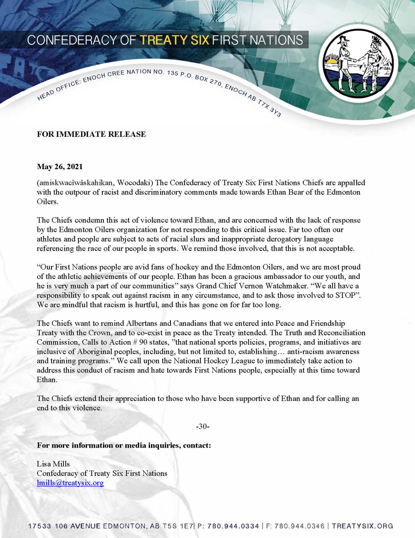 Confederacy of Treaty Six First Nations on Twitter 