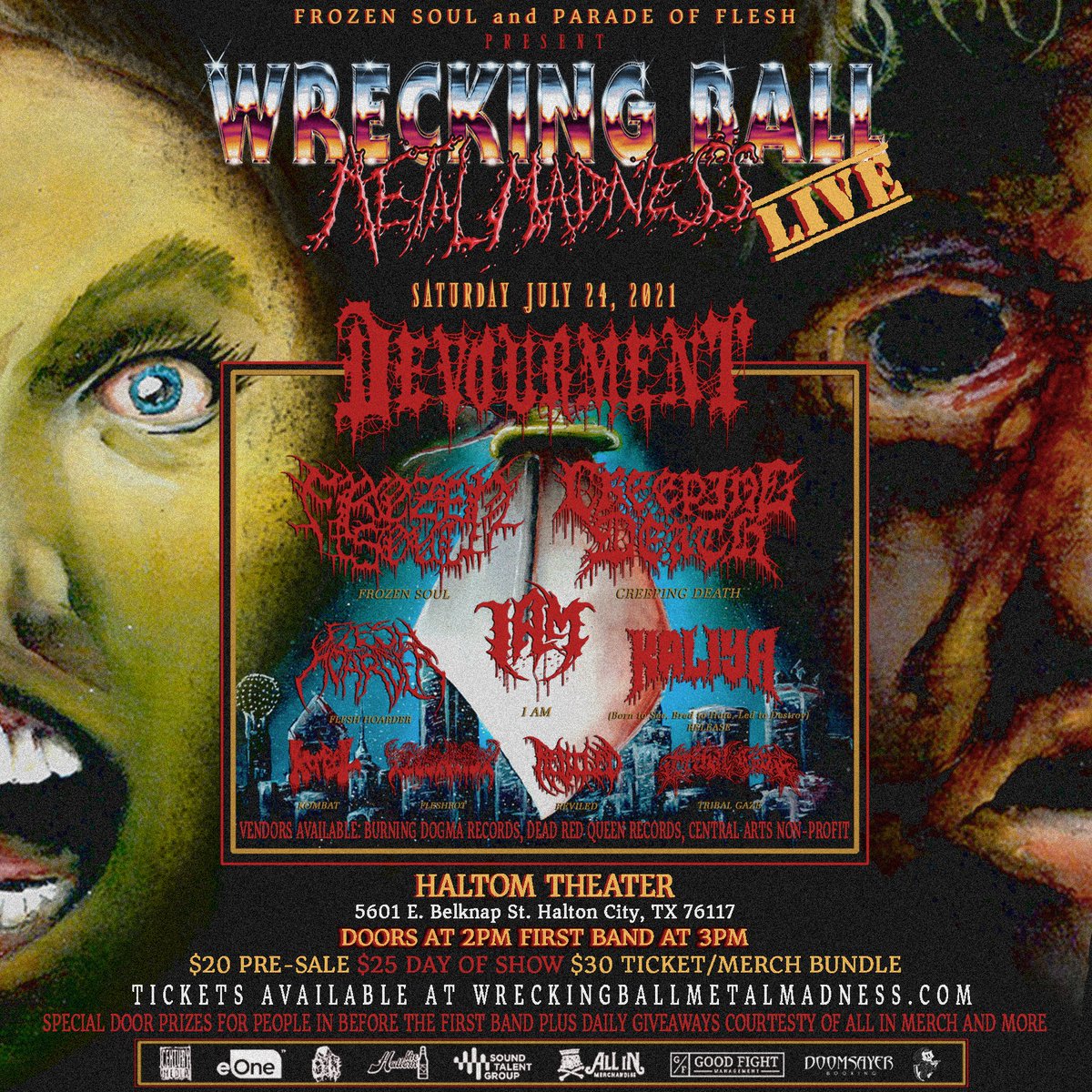 CreepingDeathtx's tweet image. The RETURN of Texas Death metal 😈 Wrecking Ball Metal Madness LIVE July 24th at the Haltom Theater. Be one of the first 100 ppl through the door before the first band and get some bad ass prizes 🔥 Tickets available at: wreckingballmetalmadness.com