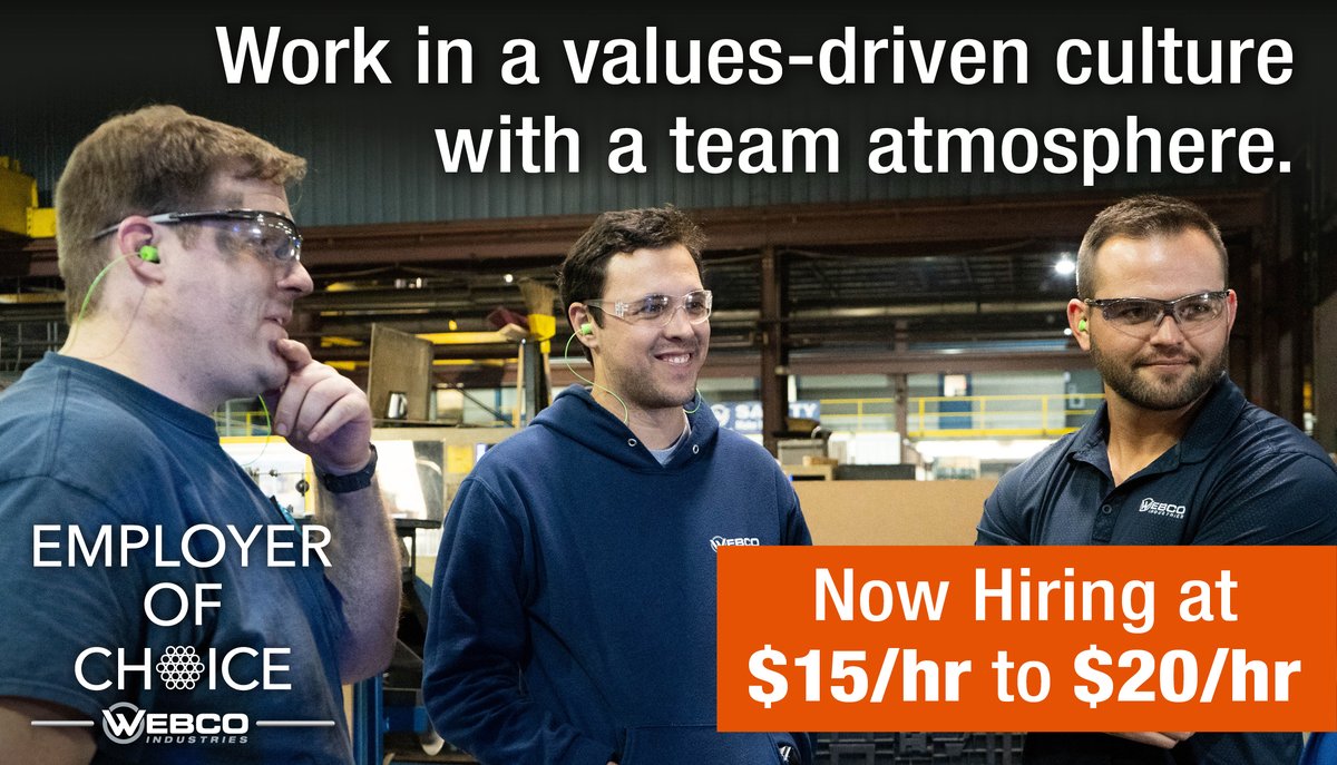 webcotube's tweet photo. A better career could be right around the corner. Competitive pay, benefits, and growth opportunities are waiting for you at Webco. Apply today at: https://t.co/YzMf5OCMxJ. #WebcoTube #EmployerOfChoice https://t.co/aUHYzHv4hB