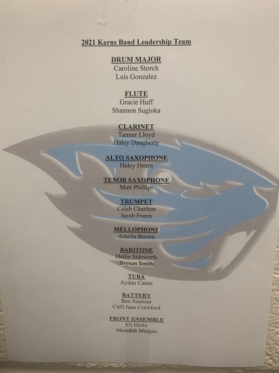 KarnsBand's tweet photo. A little late never hurt anyone! Here is the 2021 Karns Band Student Leadership Team! https://t.co/NYXeWiws0P