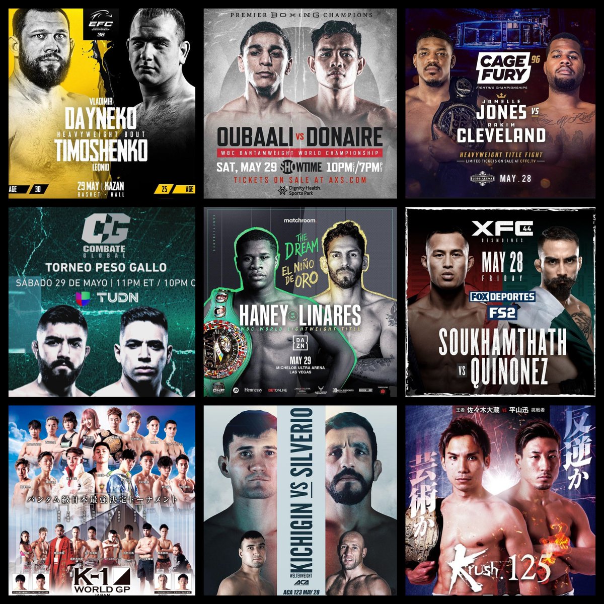 Grabaka_Hitman's tweet photo. Live Combat Sport Schedule: 5/26 - 5/31

Complete schedule w/ free live streams &amp; fight cards: https://t.co/C2Xi6ZyYeV https://t.co/gKuVQ5KCkE