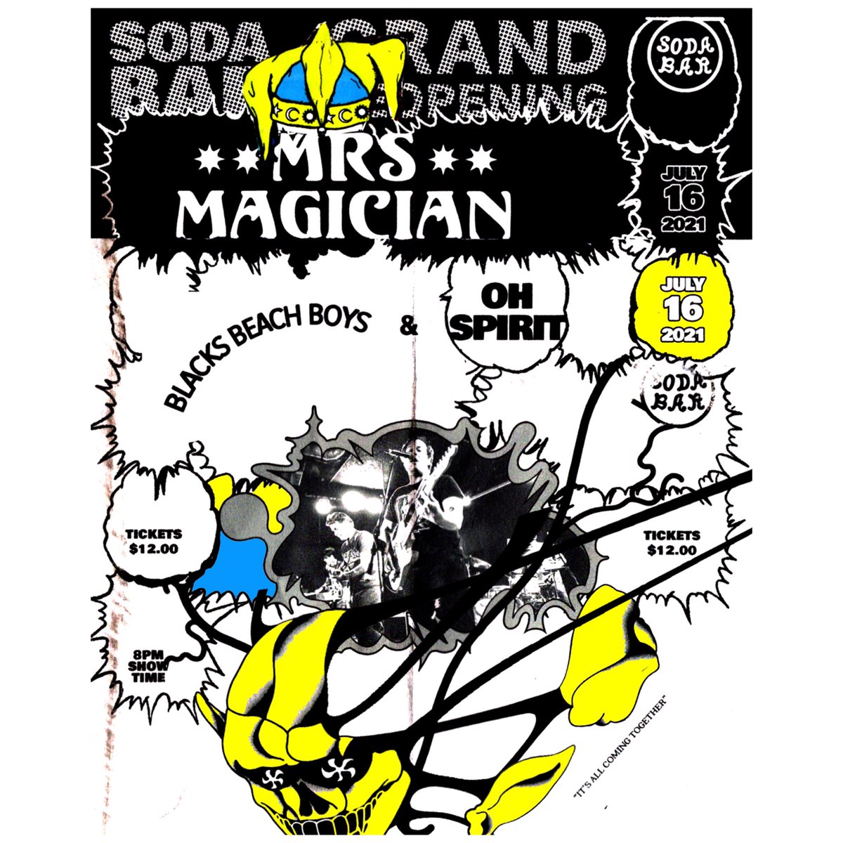 After being closed for 16 months, we are insanely excited to announce the Soda Bar Grand Reopening will take place Friday July 16th ft. Mrs. Magician, Blacks Beach Boys &amp; Oh, Spirit. Tickets are on sale Friday! link.dice.fm/UD36ujNcqgb