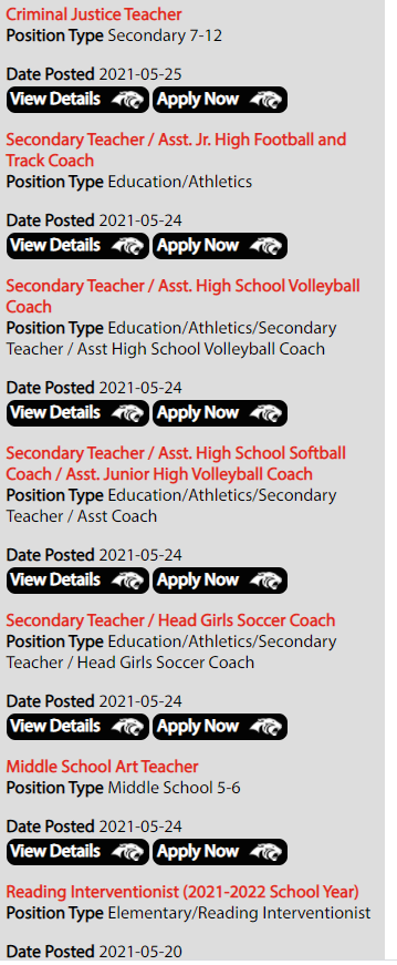 cabotsd's tweet photo. WOW! Look at all these job listings...many just posted today. If you're looking for a great job and haven't visited our Human Resources page on our district website, you need to before you miss out! Join our Panther family now!
https://t.co/wpAWHqVljN https://t.co/FGeAHOcrJL