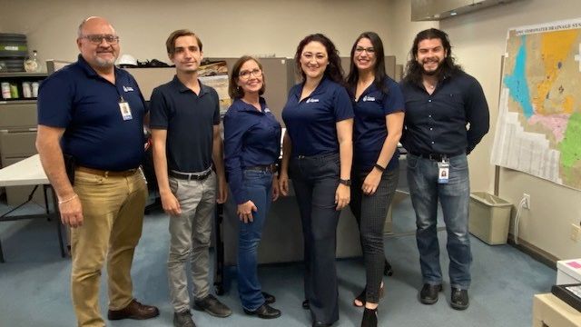 It's #TexasFloodAwarenessWeek! EPWater Stormwater Engineering staff are wearing blue today to promote flood safety. A heavy rainstorm can cause flash flooding within minutes -- #TurnAroundDontDrown. #WeWearBlue #IWearBlue <a href="/TexasCFM/">TFMA</a>
