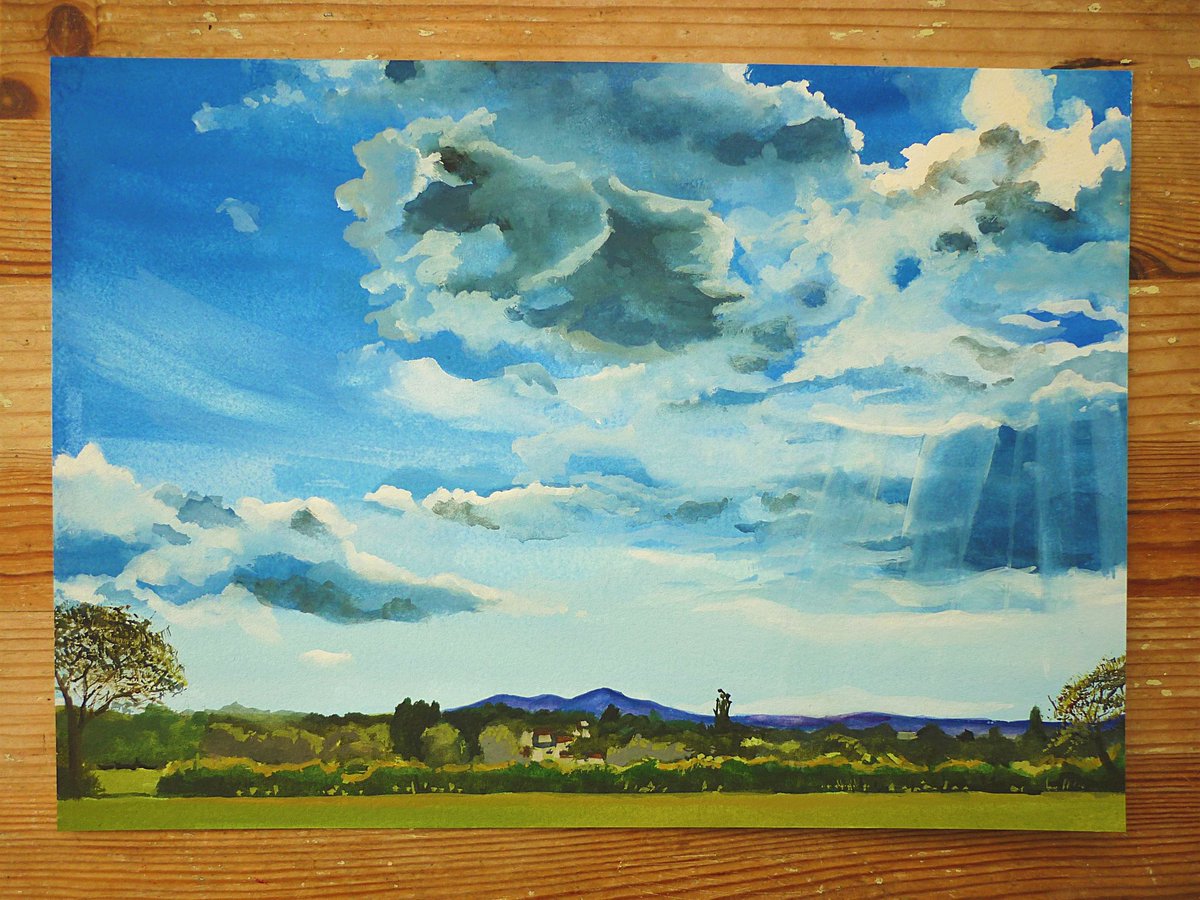 MattScarab's tweet photo. View from Battenhall Football Field towards Malvern Hills.

#watercolour #watercolor #gouache #worcester #worcestershireartist #artist #skypainting #battenhall #landscapepainting https://t.co/DJHmWC1qFE