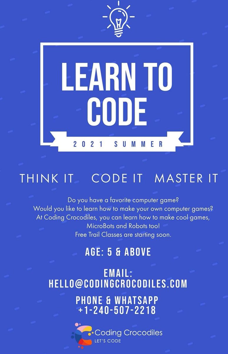 codingcrocs's tweet image. Learn coding in a fun way.
We provide interactive 1:1 classes by experienced teachers will bring your child the excitement. 
Empower your kids to create the MAGIC!
Sign up for a free 1 hour trial class.
codingcrocodiles.com