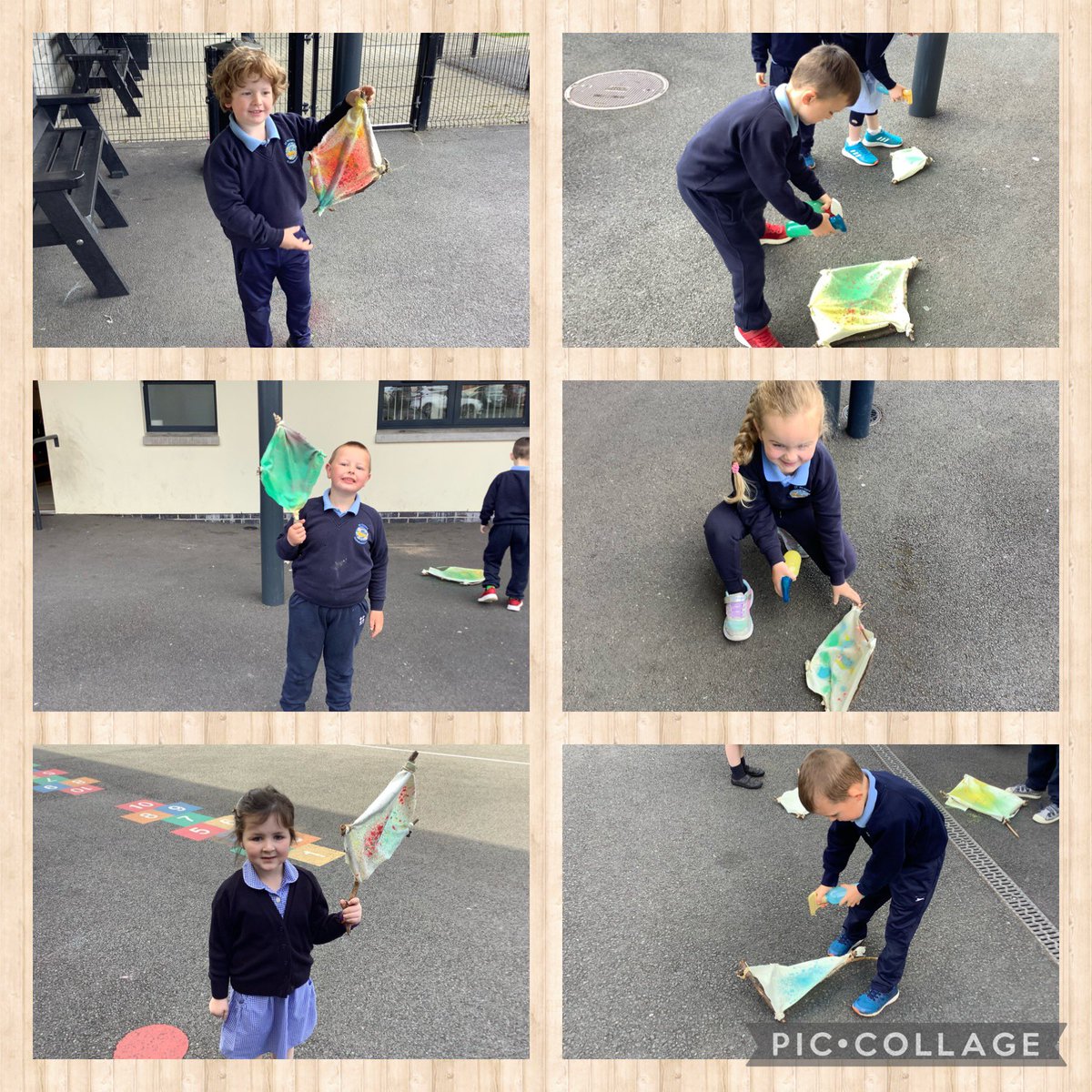 Mrs O’Hanlon’s group have been exploring the idea of kites with sticks. Today they used some squirty bottles to paint their kites ... I wonder where else this idea will fly off to? 🤔#stppsSGT #stppsOUTDOORS