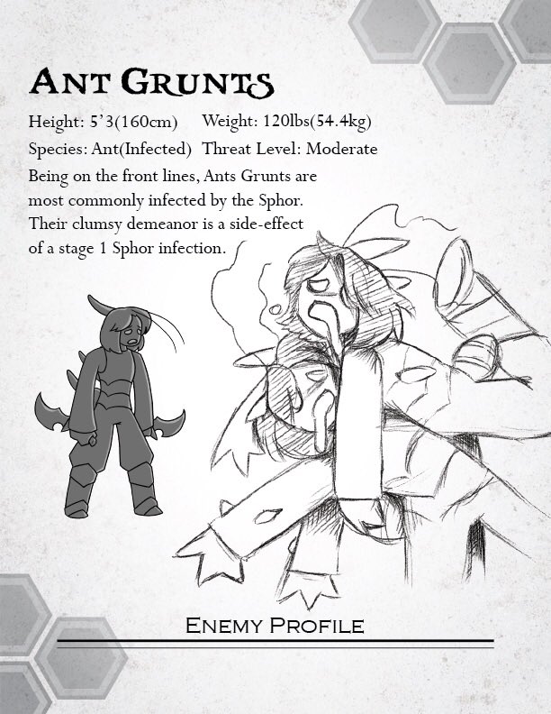 OTGGameDev's tweet photo. Doing a new look for the enemy profiles! What do you think?

#characterprofiles 
#PhoebeeandJay #otggamedev #gamedev #gamedesign #indiedev #indiegame #digitalart #gameart #characterart #characterdesign #unity #combat #beatemups #enemies #ants #zombie https://t.co/0PezRD9l4x
