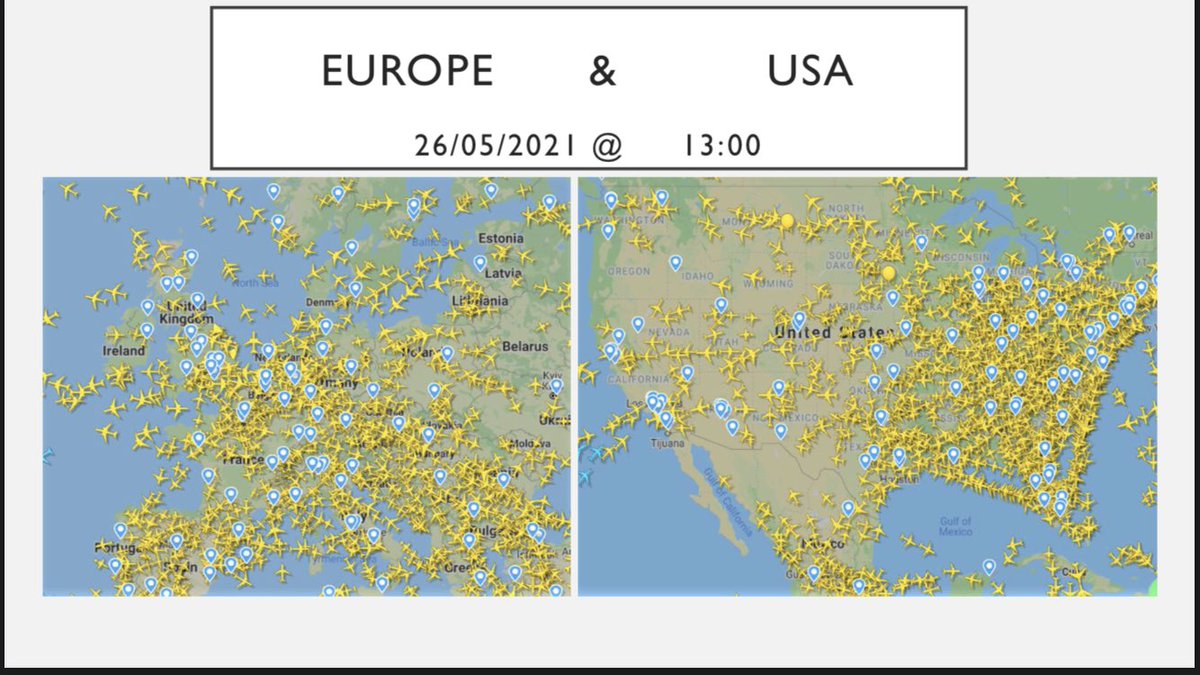 alanGbrereton's tweet photo. If anyone has any doubt that Ireland is an aviation outlier, here is the skies today at 1300. US and EU getting back to normal, in Ireland you get arrested for going to the airport...this nonsense must stop @RecovAIRie @MichealMartinTD @OCallaghanJim @LeoVaradkar @IALPA https://t.co/8PhpebSsyX