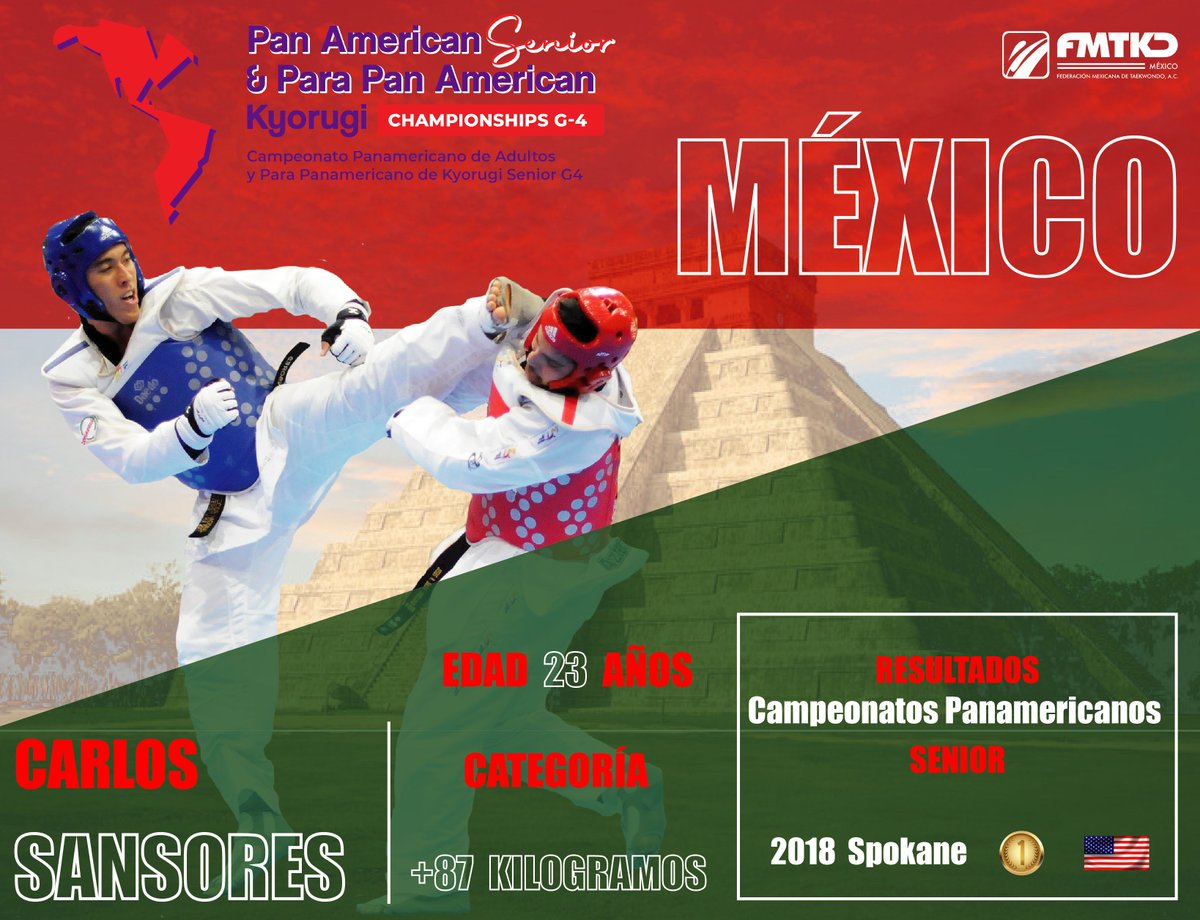 femextkdoficial's tweet photo. 🥋 Te presentamos a los taekwondoínes mexicanos que nos representarán en el Campeonato Panamericano Senior con categoría G-4, a realizarse del 2 al 4 de junio en Cancún ¡Vamos México! #Taekwondo #FMTKD #tkdfederado

Carlos Sansores competirá en la categoría de más de 87 kilos. https://t.co/a8oJoHruDJ