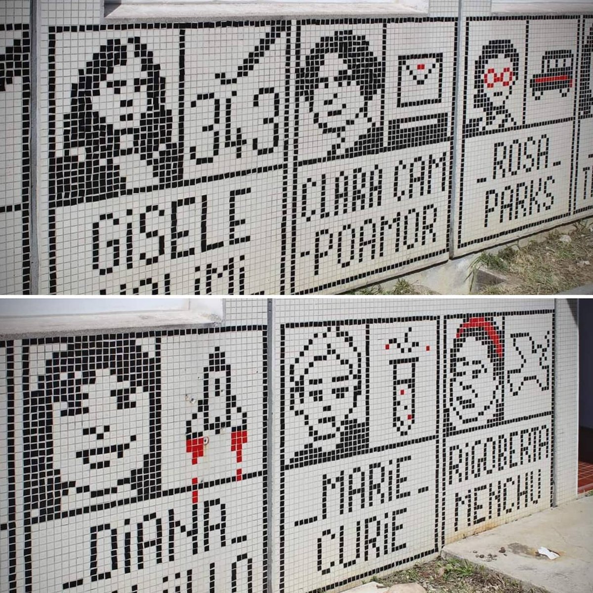 lafabriqueTM's tweet photo. Une centaine de bras et 30 rouleaux de scotch plus tard... la fresque #pixels " Mujeres comprometidas / Femmes engagées " est apparue le 20 mai dernier sur la façade du #collège Damira Asperti à Penne d'Agenais (47) !
♥️ @FromCaliToMars @gisele_halimi @RigobertMenchu https://t.co/RVKEI11mP9