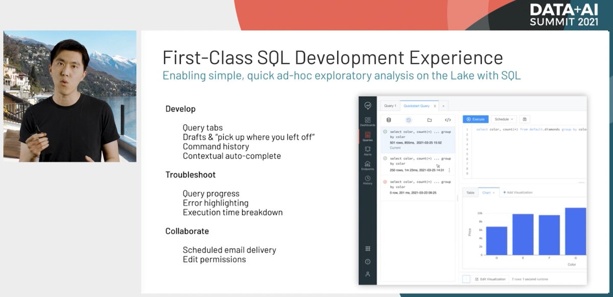 MrSiWhiteley's tweet image. Ah nice, much better SQL Experience now being rolled into #DatabricksSQL. Query progress bar, better nagivation/versioning, query drafting, autosave. The improved autocomplete of queries was the bit that was hit &amp;amp; miss - looks much better from the demos! #DataAISummit