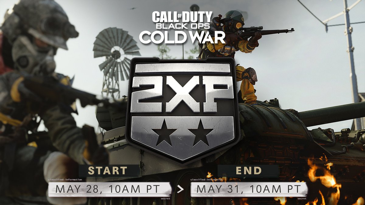 Treyarch's tweet photo. Get ready for 2XP Weekend starting Friday in #BlackOpsColdWar! https://t.co/Rxcu2V6fCB