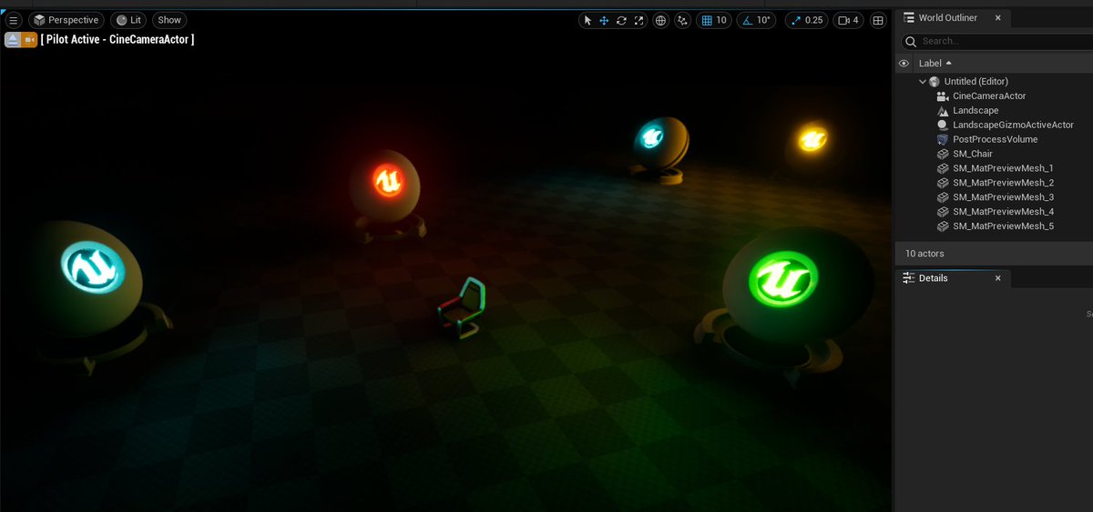 Lumen is fantastic😀. As you can see from the world outliner, there are no lights in this level. Just the emissive materials lighting the environment directly with Lumen! Super cool! #UE5