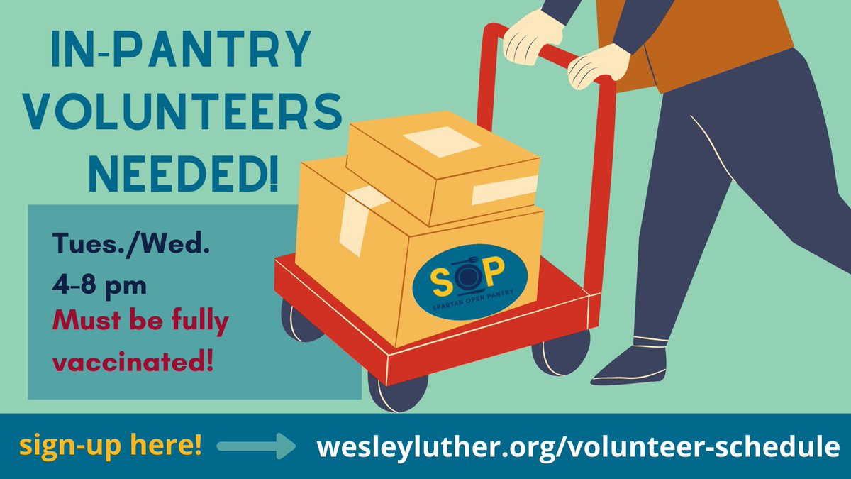 Spartan Open Pantry needs volunteers this summer! Sign up at our website wesleyluther.org/volunteer-sche… today!