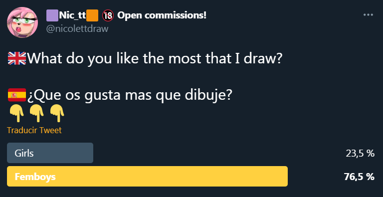 nicolettdraw's tweet photo. And now comes the funny: 
In all the other networks they like femboys more. Except here.
So ... does someone explain this to me?
🤣🤣🤣 https://t.co/wEWWezRlkK