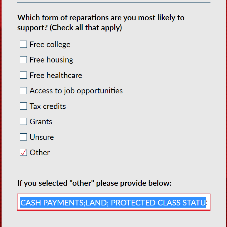 B1ackByDemand's tweet photo. Black Americans NEED to sign the CBC's petition, but PLEASE ONLY fill out the 3 items below. They are the most important things we as Freedmen need, and all three were left off of the petition. #CASHPAYMENTS #LAND #PROTECTEDCLASSSTATUS #FIXHR40 https://t.co/qNzNksgPGy