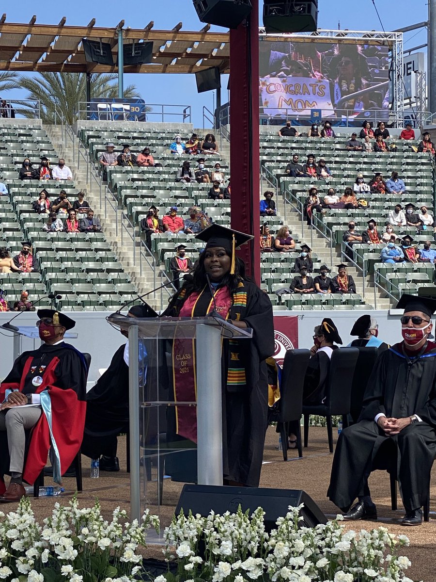 DominguezHills's tweet photo. #CSUDHGrad21 Letha Wells addresses her fellow grads: You endured. I endured. We endured. We made it here today. You should be proud. https://t.co/VogGxFsWMu