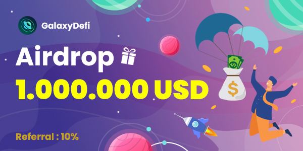 🚀 Airdrop: GalaxyDefi.finance
💰 Value: 100 Alloc Point
👥 Referral: 10 Alloc Point
💸 Tokens: Earned Point / Total Point * $1,000,000
📅 End Date: 22 June

Talk with the telegram Bot: t.me/GalaxyDefiAird…

📖 Step-by-step guide
🔹Do some social tasks

#Airdrop #airdrops