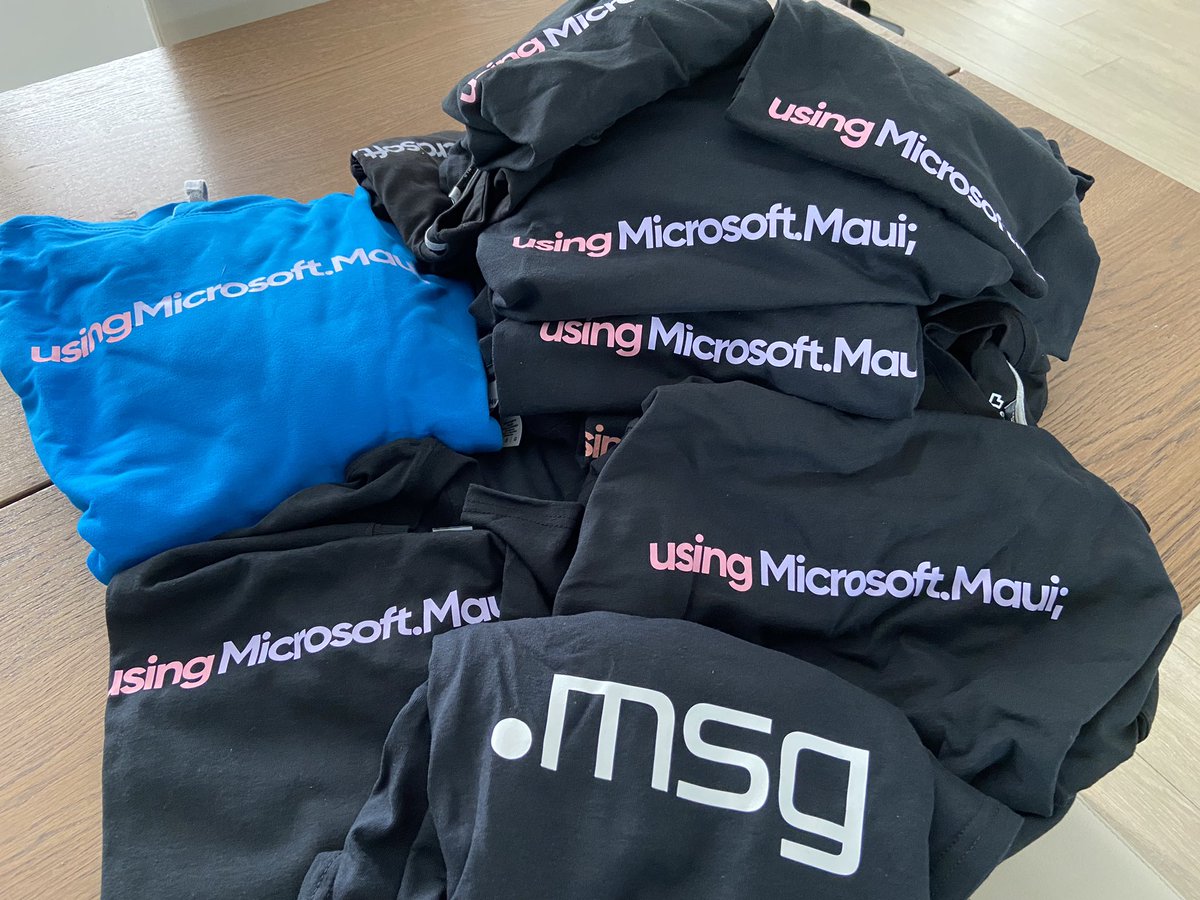 jfversluis's tweet image. That’s a big pile of using #dotnetmaui shirts! I think this “who wants one?” got a bit out of hand 😅 just in time for #MSBuild2021 well, for me. Now I need to start sending these out 🦅 thanks @msg_group for sponsoring this!