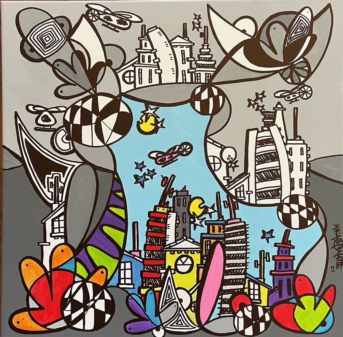 PintoraMatte's tweet photo. Nueva obra , técnica mixta sobre tela, 50 x 50 cm #macarenamatte #artistacontemporanea #artechileno #arteurbano https://t.co/CYD1rfuVkx