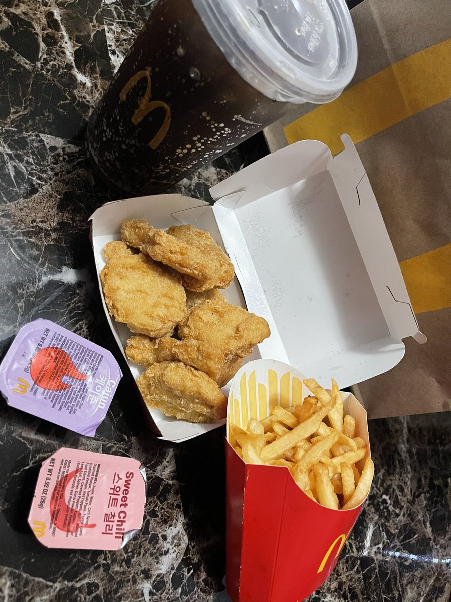 BTS_withArmy7's tweet photo. Bought #BTSMeal @McDonalds sadly I didn’t get the BTS packaging at my store 😔 At least I got the sauces 💜 will go to another store if they have it. https://t.co/yTuTiW9z8n