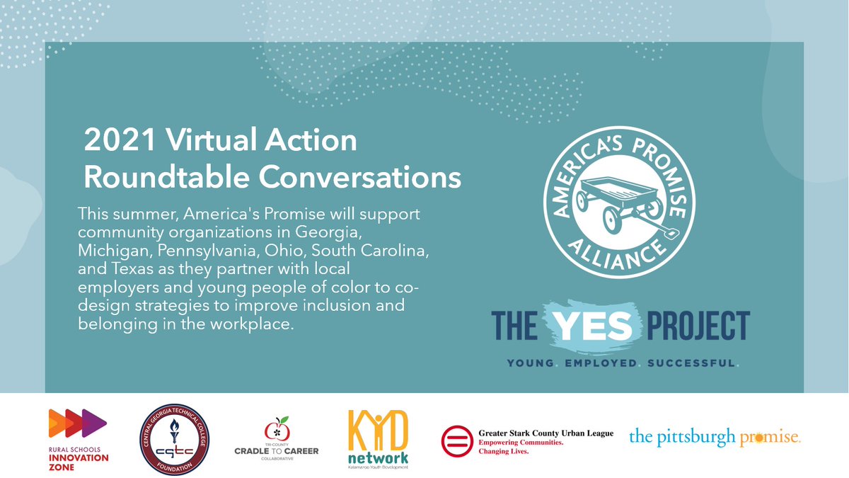 AmericasPromise's tweet image. A4: Our virtual action roundtable conversations with employers and young workers exploring race, identity, and belonging in the workplace serve as one model for centering these organizations: americaspromise.org/press-release/… #FundWorkforceEquity